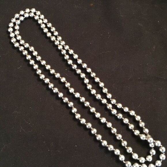 Platinum Faux Pearl Long Necklace - Picture 1 of 6